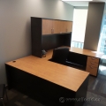 Sugar Maple and Black C / U Suite Desk, Overhead Storage
